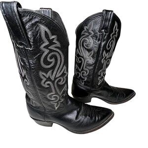 Justin Size 10.5D Black Cowboy Boots Western LONDON Calf Leather VTG Style 1408